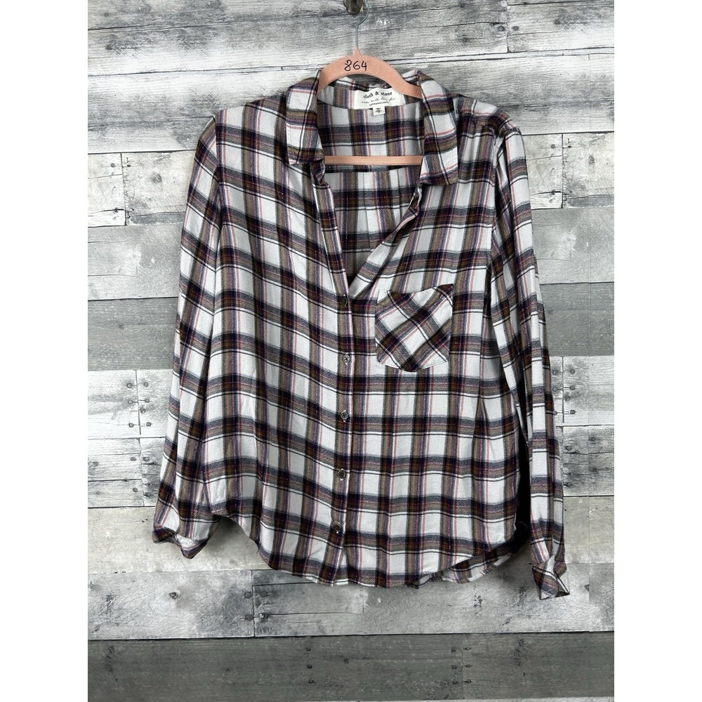 Cloth & Stone Anthropologie Large Women's Plaid Long Sleeve Button Up Blouse